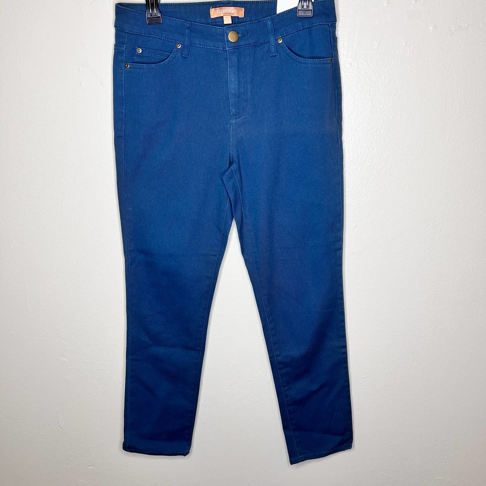 NWT Ellen Tracy Betty Slim Ankle Pants 6 Blue High Waist Straight Casual Stretch